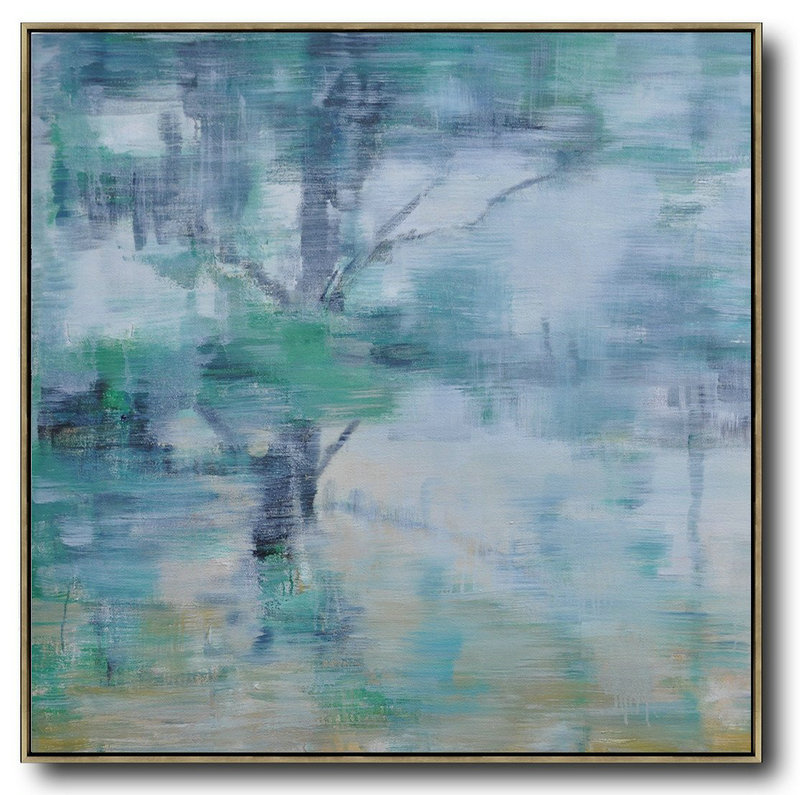Oversized Abstract Landscape Oil Painting,Size Extra Large Abstract Art,Gray,Green,White